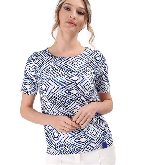 Blouse Made Of Printed Elastic Cotton Blue Yokko