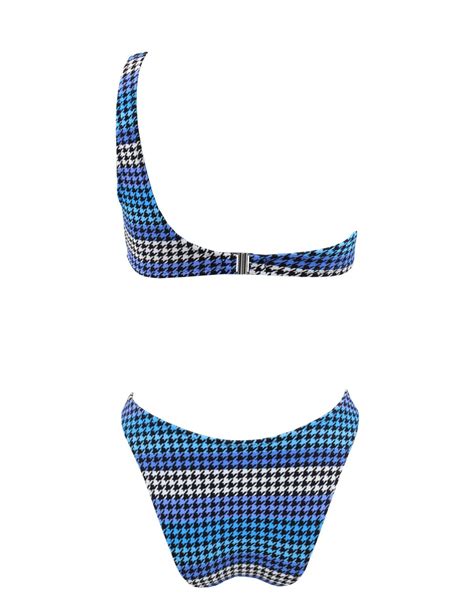 Blue Plaid One Shoulder Bikini Emma Swimwear