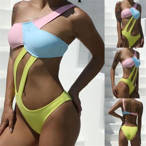 Maillot De Bain Maillots Sexy Pour Femmes Bikini Imprim Couleur Contrast E Jaune Jaune