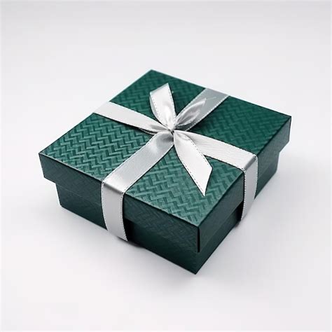 Premium AI Image A Green Box With A Silver Ribbon Tied Around It And