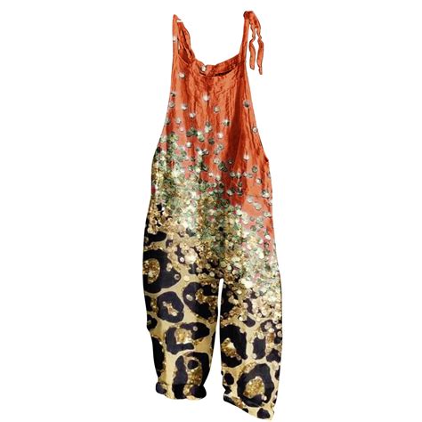 QATAINLAV Women's Casual Leopard Print Jumpsuits Linen Wide Leg