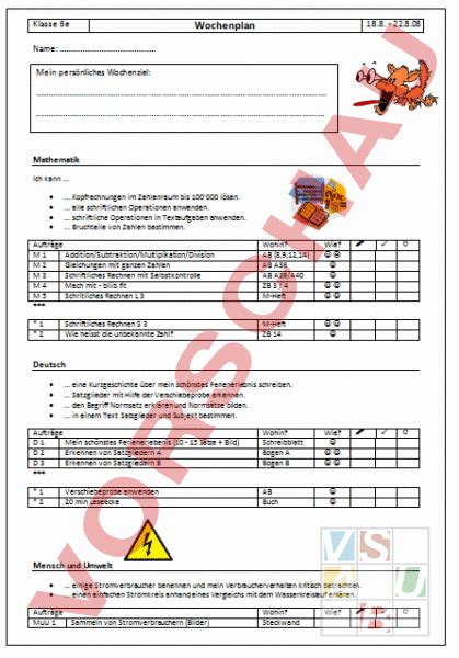 Arbeitsblatt Wochenplan Administration Methodik Lehr Und Lernformen