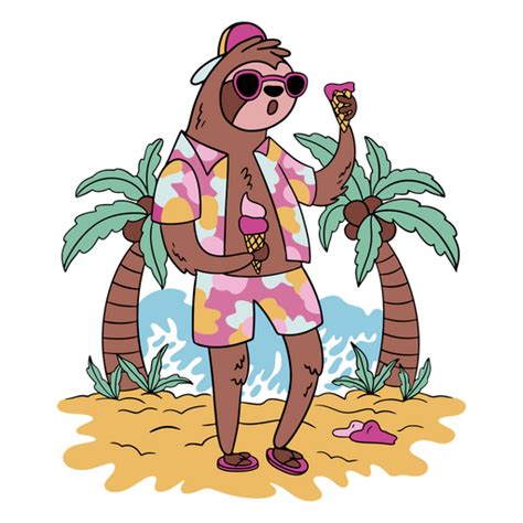 Diseño Png Y Svg De Perezoso Con Gafas De Sol Y Sosteniendo Un Helado