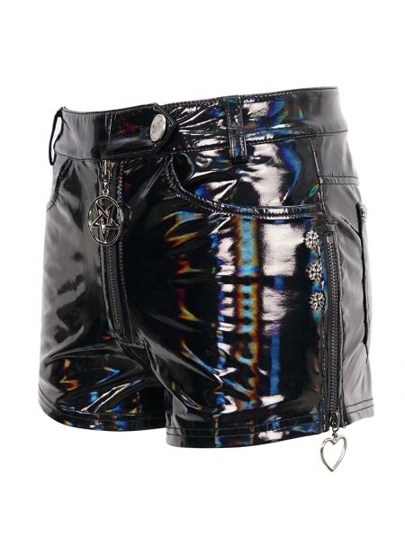 Black Gothic Punk Zip Faux Leather Hot Pants For Women Devilnight Co Uk