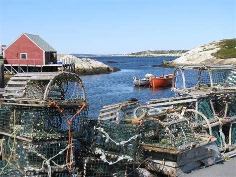 Fishing Village near Peggy's Cove Nova Scotia. Lobster pots at rest