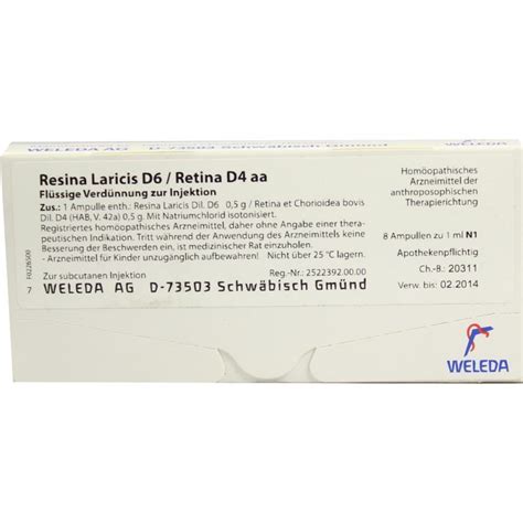 Resina Laricis D6 Retina D4 Aa 8x1 Ml Fiale Erbofarma Farmaci