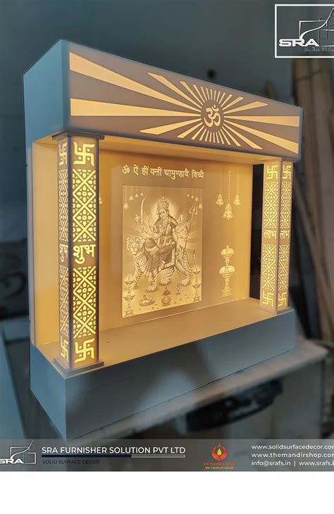 Glacier White Glossy Maa Durga Corian Temple Design For Home Size