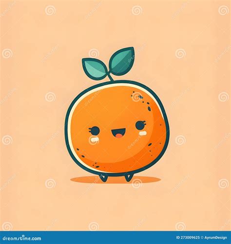 Cute Little Orange Fruit With Kawaii Face Funny And Friendly Food