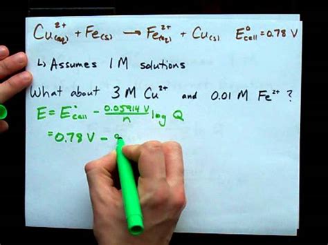 Nernst Equation For Oxidation Potential Nernst Equation Example Concentrations Youtube