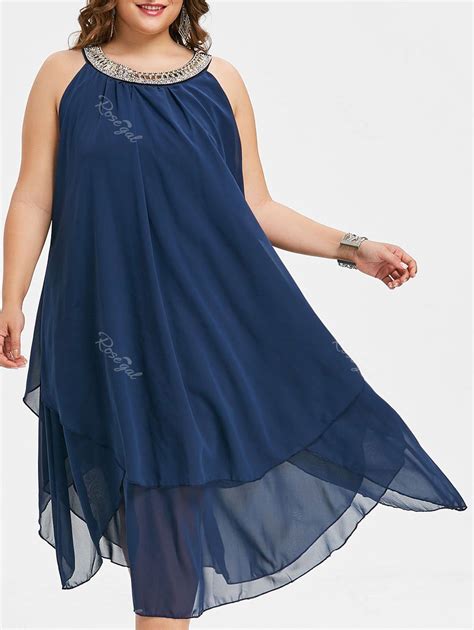size embellished layered chiffon tent dress rosegal