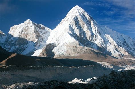 Khumbu Valley, Khumbu Glacier and Pumo Ri Peak Stock Photo - Image of ...