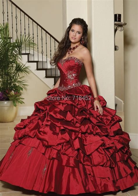 Off The Shoulder Cheap Quinceanera Dresses Red Taffeta Beading Sweet 16