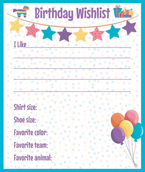 Birthday Wish List Printable