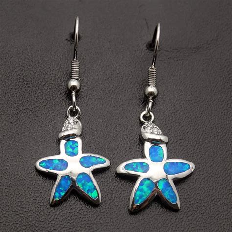 Hermosa Jewelry 925 Silver Earrings Sterling Silver Star Flower Australian Opal Drop Earring