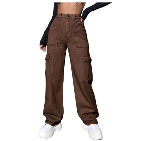 Buy Nucouths New Women Cargo Flap Pocket Denim Stretchable Brown Jeans