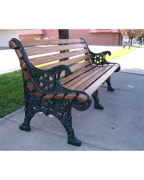 5ft Renaissance Bench With Back Oak Wooden Slats Cast Aluminum Frame Park Warehouse