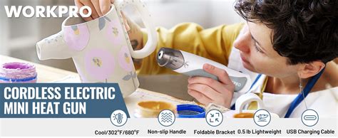 Workpro V Mini Cordless Heat Gun Hot Air Gun With Reflector Nozzle Temp Settings
