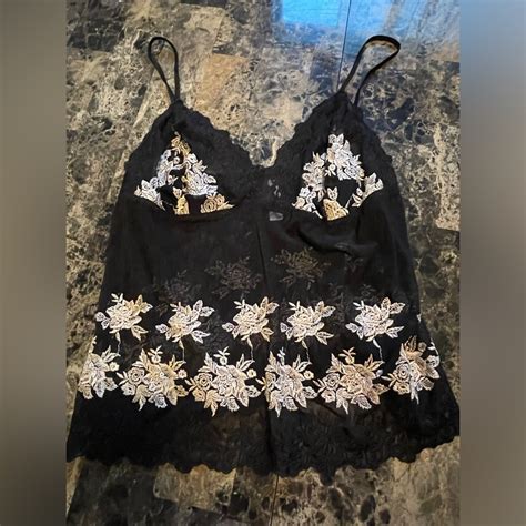 Cacique Black Lace Semi Sheer Babydoll Lingerie Sli Gem