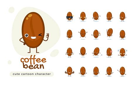The Cute Coffee Bean Character Set 830505 Vector Art at Vecteezy