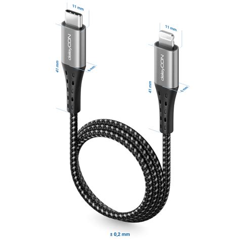 DeleyCON 1 5m Nylon USB C Auf Lightning Ladekabel Datenkabel