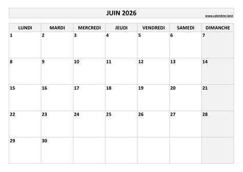 Calendrier 2026 mensuel à imprimer