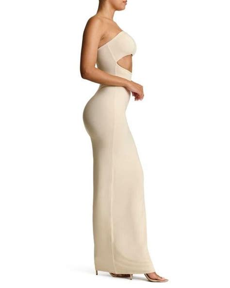 Naked Wardrobe Smooth Tube Cutout Strapless Maxi Dress In Natural Lyst
