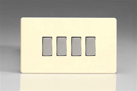 Varilight Flat Plate Screwless White Chocolate 4 Gang 10a 1 Or 2 Way Rocker Switch Twin Plate