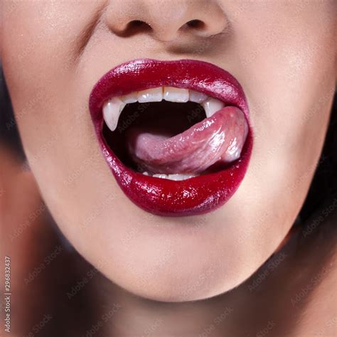 Sexy Vampire Women S Lips With Red Lipstick Tongue Licking Vampire