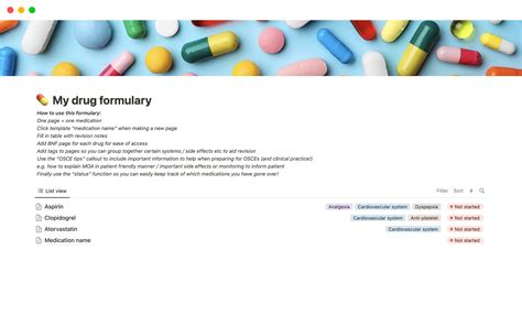 My Drug Formulary Notion Template