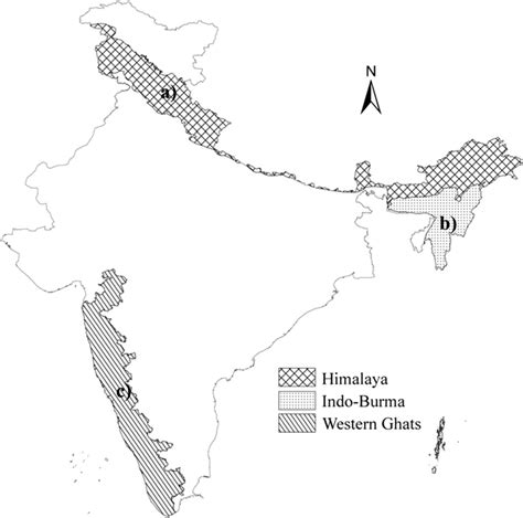 Three global biodiversity hotspots falling in India: a Himalaya, b ...