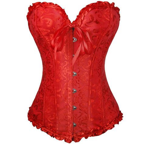 Chcnhac Red Corset Lingerie For Women Floral Pleated Trim Corset Lingerie Sexy Satin Lace Up