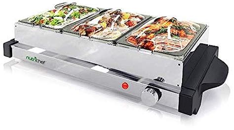 Nutrichef Electric Hot Plate Food Warmer Triple Buffet Server Chafing Dish Set Portable