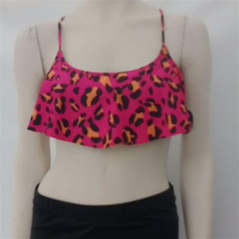 Decree Swim Nwt Decree Pinkorange Black Ruffle Bikini Top Poshmark