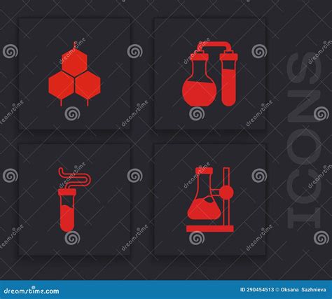 Set Test Tube Flask On Stand Chemical Formula And Icon Vector Stock