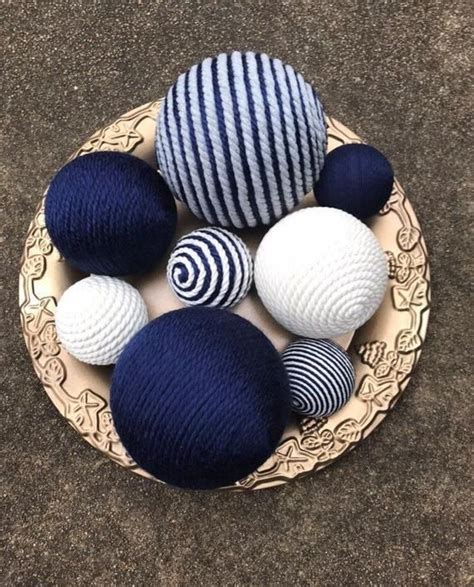 Navy Blue Gray And Cream Yarn Balls Bowl Filler Balls Vase Fillers