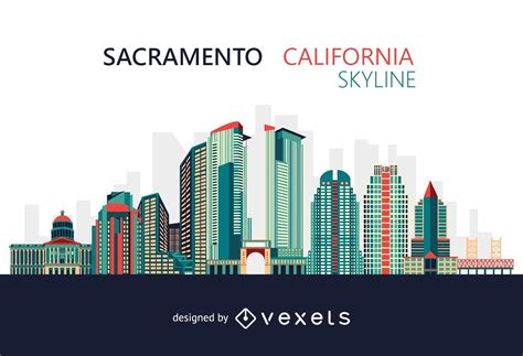 Colorful Sacramento California Skyline Vector Download