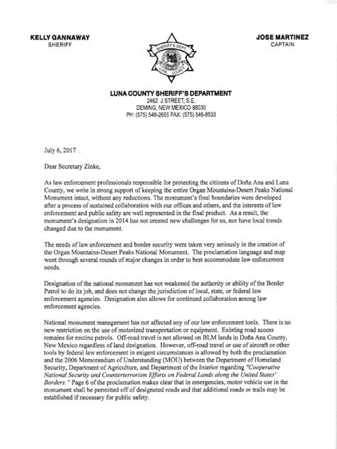 law enforcement letter  support  law enforcement agency