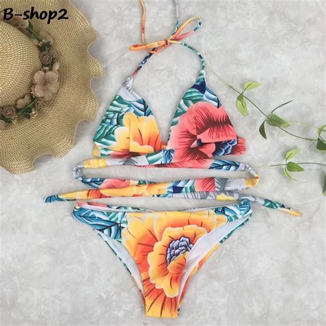 Bekoshine Sexy Women Bikini Set Swimwear Print Flower Swimsuit