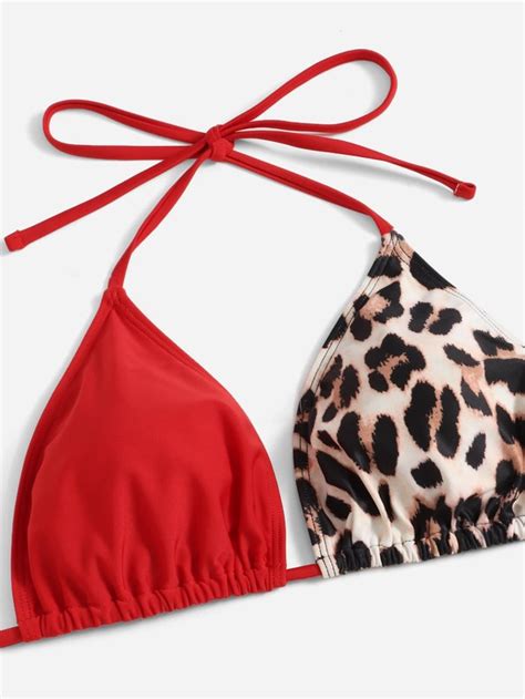 Shein Swim Vcay Plus Leopard Print Bikini Set Triangle Bra And Tie Side