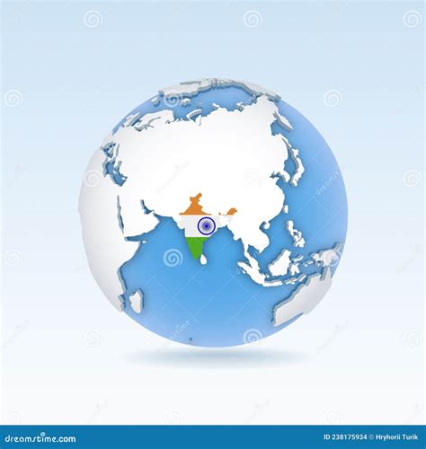 India Country Map And Flag Located On Globe World Map Stock Vector