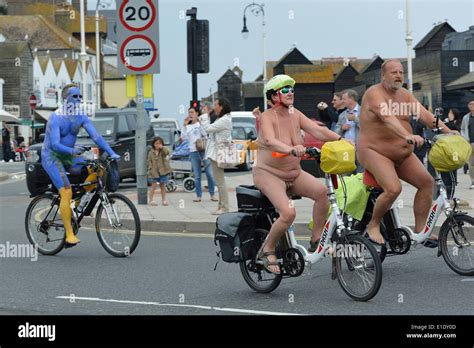 Hastings World Naked Bike Ride Hastings East Sussex England UK St June 2014 Stock Photo