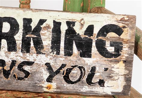 A Very Old Vintage Fun No Parking Hand Painted Wooden Sign Decorative