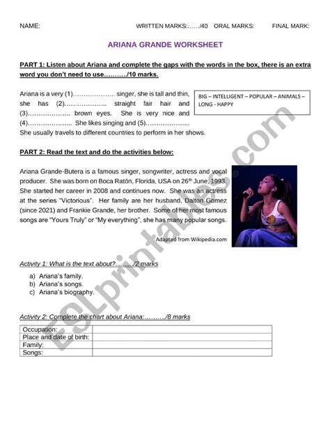 Ariana Grande Esl Worksheet By Nidiapedrozo