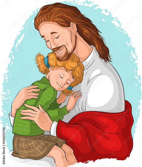 The Embrace of God. Jesus hugging girl. Vector cartoon christian illustration Stock Vector ...