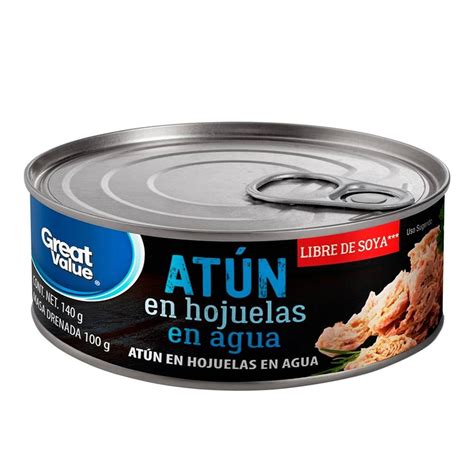 Atún aleta amarilla Great Value en agua libre de soya 140 g Walmart