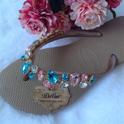 Chinelo Perolas Nude Pedras Preciosas Elo Produtos Especiais