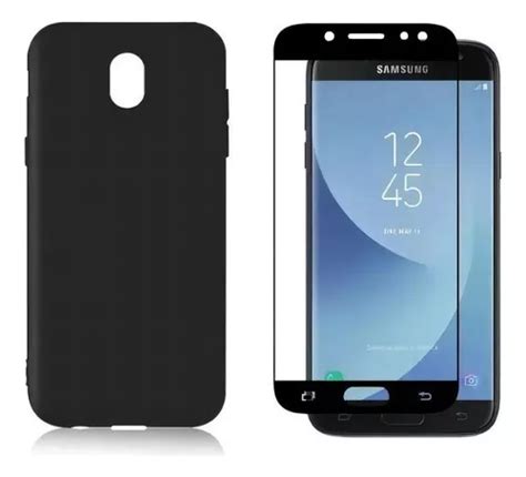 Funda aterciopelada negra con película de vidrio 9d para Galaxy J7 Pro