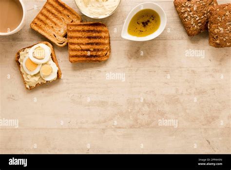 Flat Lay Toast Boiled Eggs With Copy Space Stock Photo Alamy