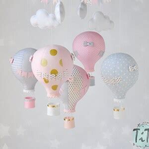 Hot Air Balloon Baby Mobile Pastel Pink Grey And Gold Baby Mobile For Girl Nursery Decor