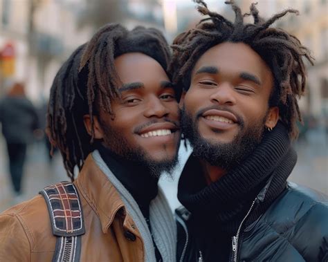 Loving gay couple sharing a kiss in the city urban romance and love gay